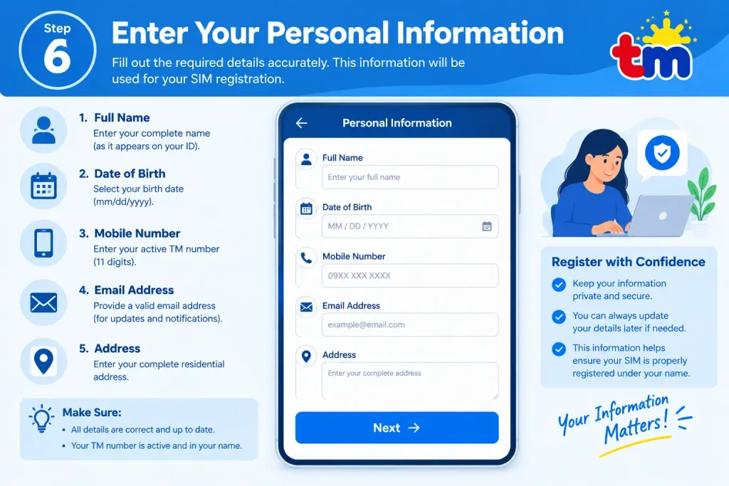 TM SIM Registration Step 6 – Enter Your Personal Information
