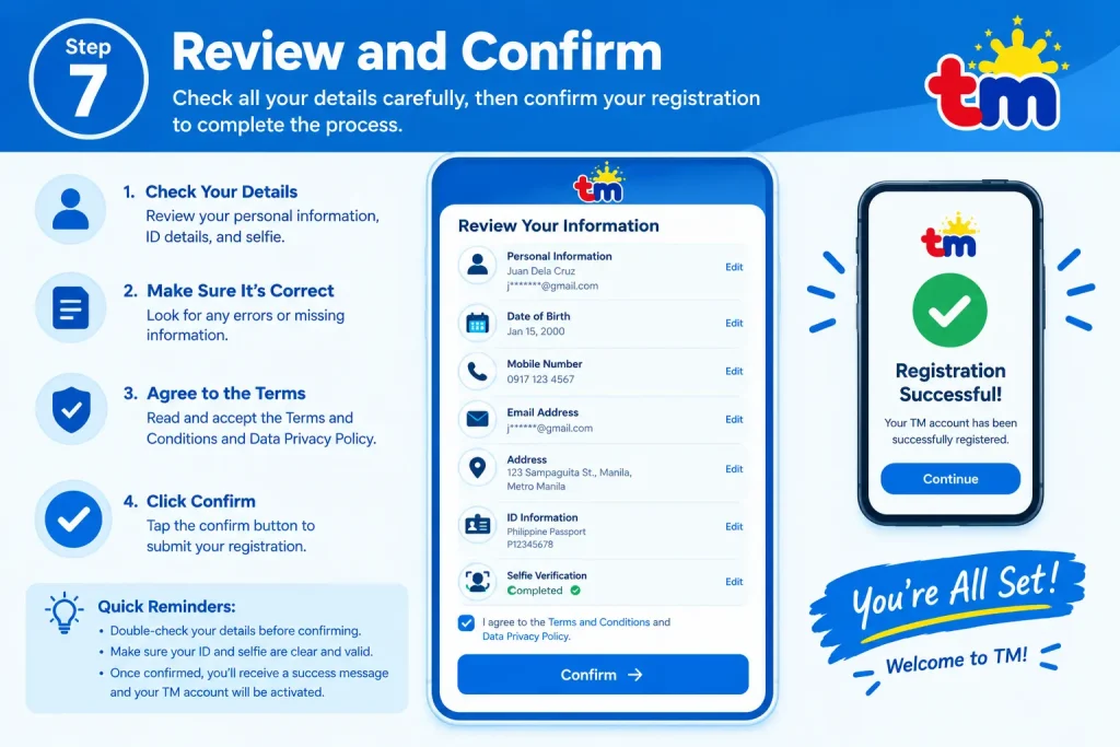 TM SIM Registration Step 7 – Review and Confirm Your Details