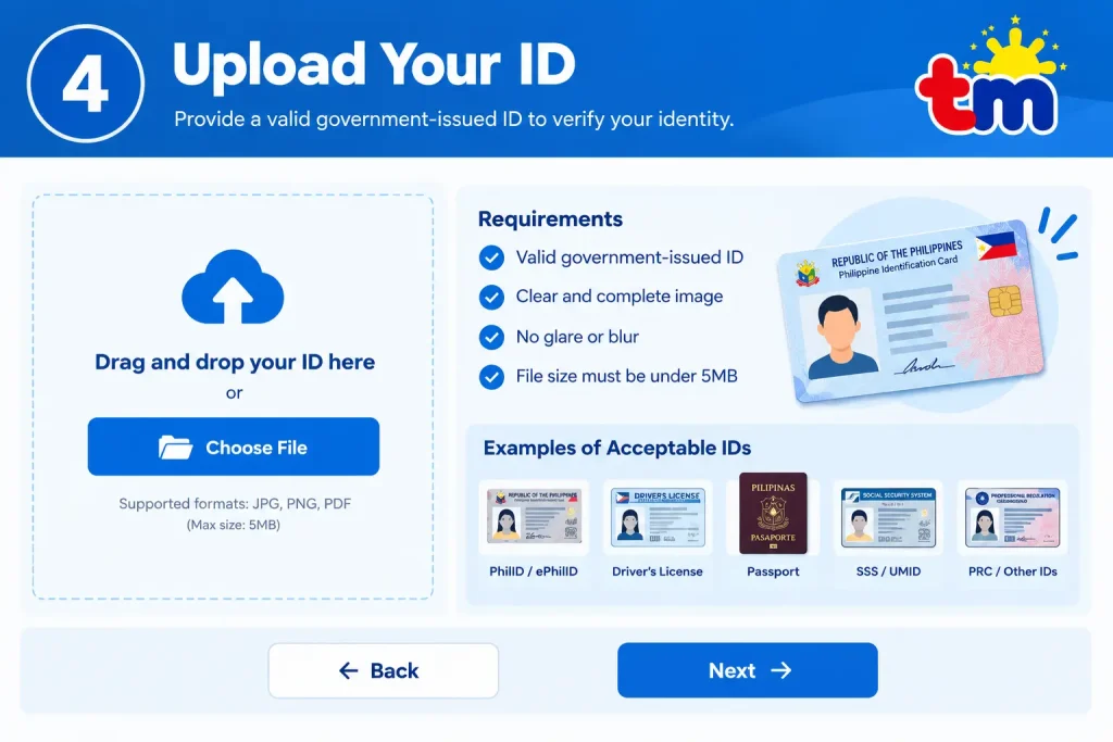 Upload a valid government-issued ID for TM SIM registration