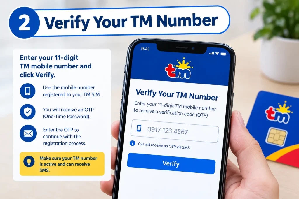 Verify your 11-digit TM mobile number with an OTP for TM SIM registration