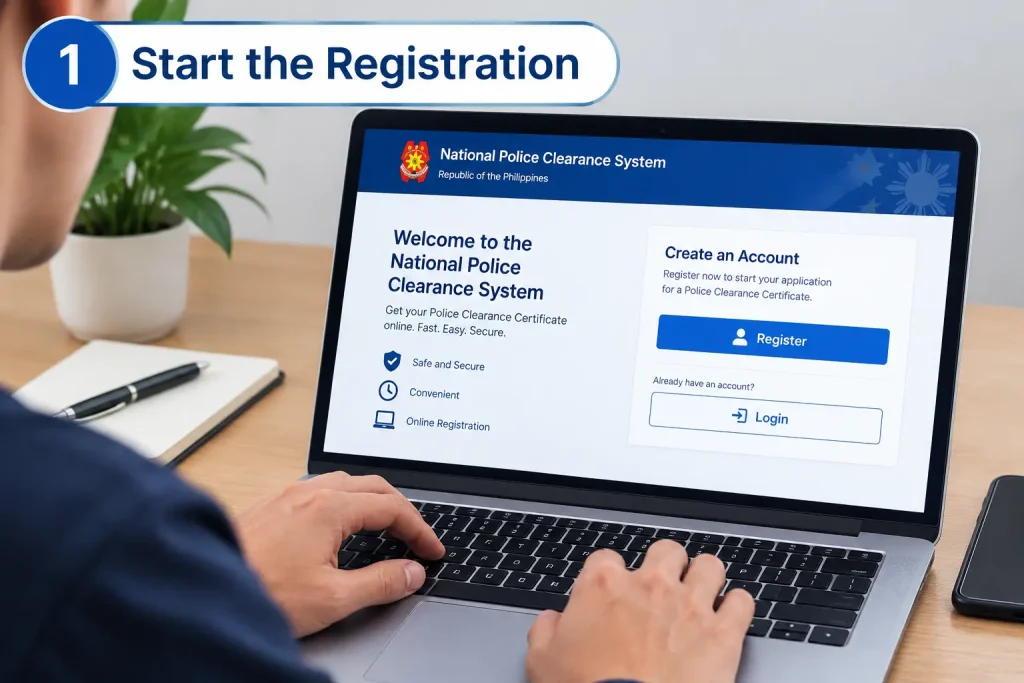 Start the registration process for a Police Clearance Certificate through the National Police Clearance System